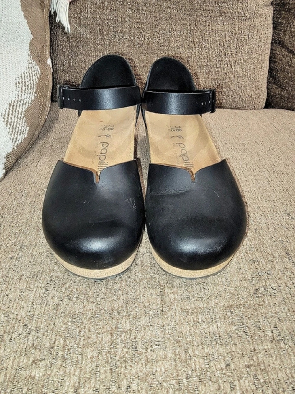 Papillio Mary Leather Wedge Black Wedge Clogs